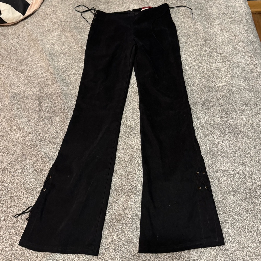 Vintage 90s Black Flared Pants with Lace-Up Detail